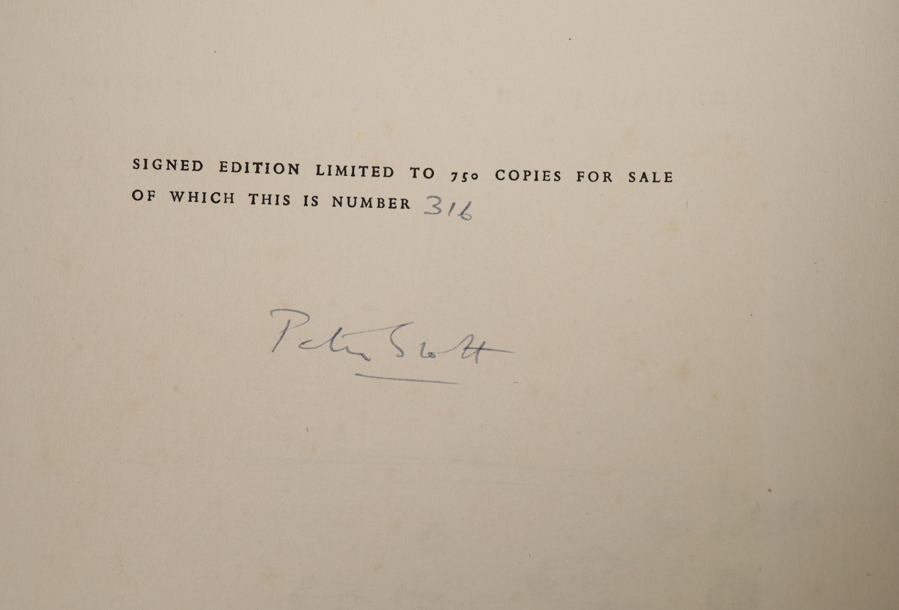 Scott, Peter - Morning Flight. A book of Wildfowl, qto, original cloth, number 316 of 750, signed by the author, Country Life, London, 1935 and 3 others (ornithology) (4)